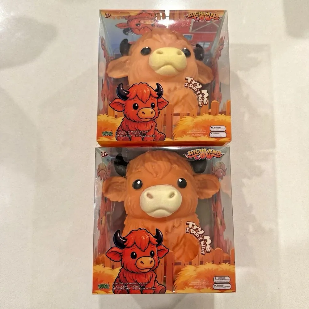 Lot of 2 PPNC Highland Cow Squishy Sensory Stress Relief Toy NEW Viral